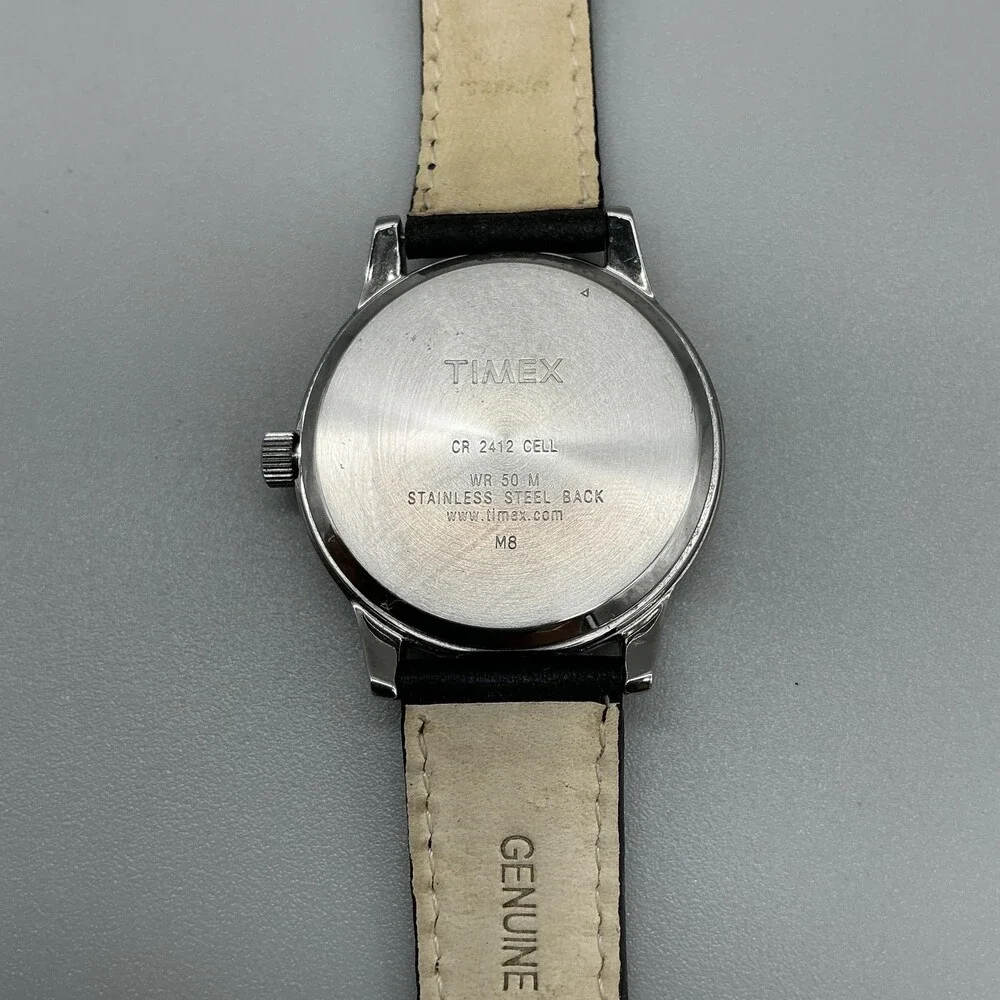 Timex Perpetual Calendar Mens Watch 37mm Silver Tone Leather Indiglo New Batt